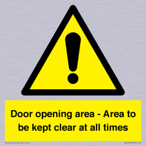 Door opening area - Area to be kept clear at all times